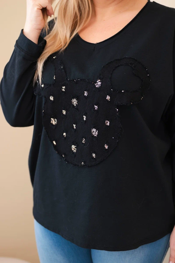 Women's cotton Plus Size blouse with a V-neck black