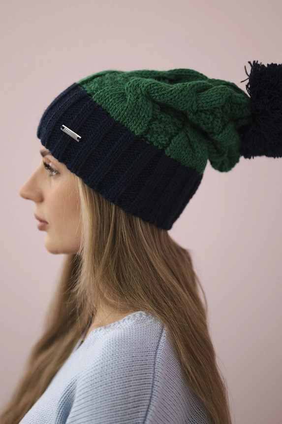 Čapica s fleece Paris K212 zelená+námornícka modrá