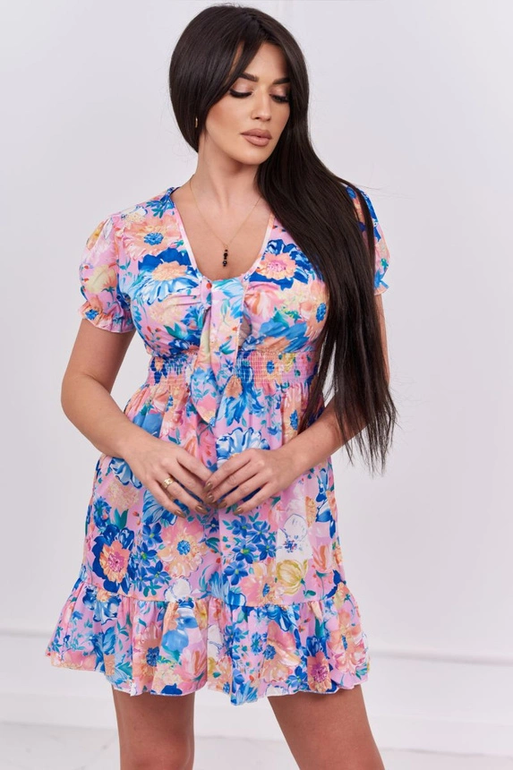 Blumenkleid mit V-Ausschnitt kornblumen+violett