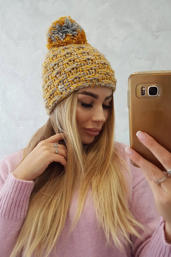 Fiona vilnonė kepurė K275 mustard+grey