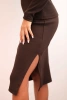 Women's cotton set ribbed blouse and pencil skirt brown