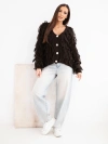 Women's sweater with fringes and decorative buttons brown