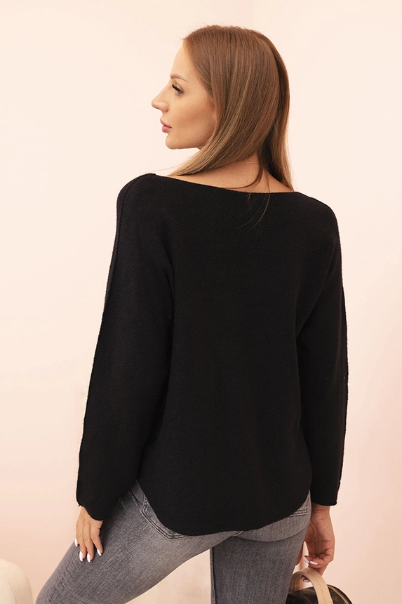 Women's sweater with viscose and V-neck black