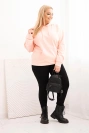 Moteriška plus size medvilninė megztinė su gobtuvu ir kengūros kišene lašišinė