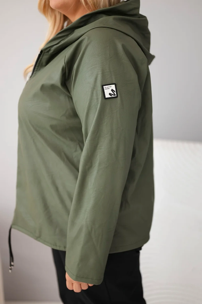 Dámská bunda Plus Size s kapucí a nastavitelným spodním okrajem khaki