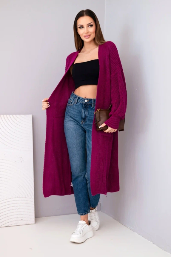 Sweater long cardigan dark purple