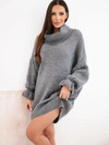 A sweater women's long with wool blend and turtleneck gray