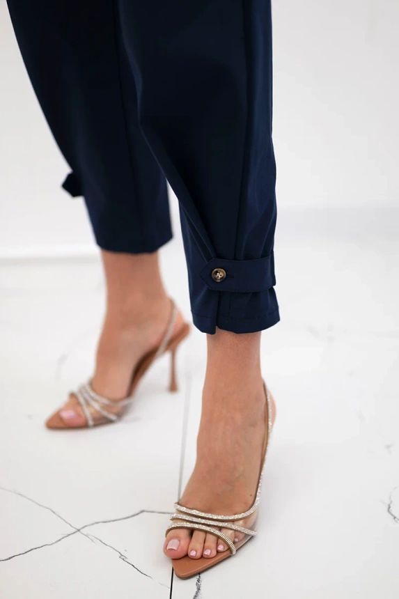 Summer Punto trousers with leg closure navy blue