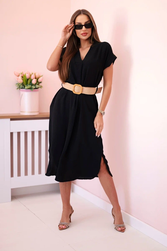 Dress with a decorative belt black