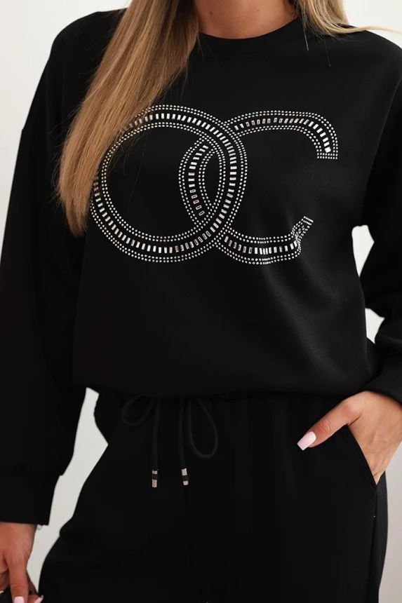 Ladies' set made of viscose with decorative pattern and pants black