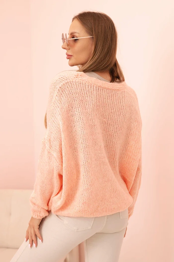 Damenpullover mit V-Ausschnitt und Knöpfen, apricot