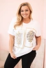 Dámská bavlněná halenka Plus Size s kamínky bílá + khaki