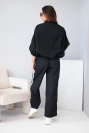 Women's cotton set with wide-leg pants and side stripes black