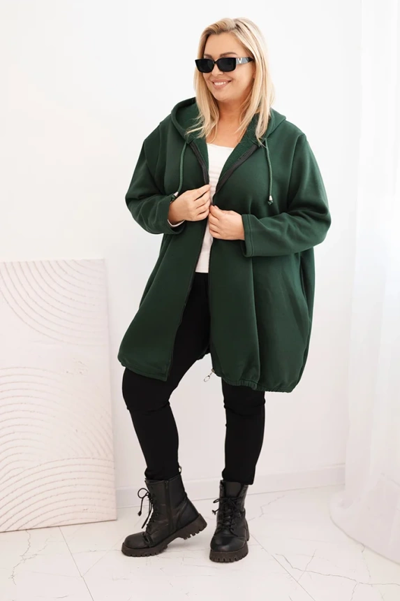 Moteriška šilta plus size palaidinė su gobtuvu ir V formos iškirpte ruda