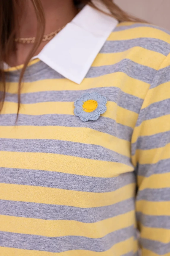 Striped cotton blouse with collar yellow+grey