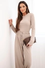 Women's viscose set with a blouse and wide pants beige