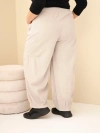Women's Plus Size cotton corduroy pants with elastic waistband and pockets beige