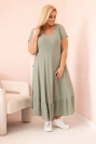 Moteriška Plus Size suknelė trumpomis rankovėmis ir raukiniais iš lengvos viskozės chaki