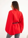 Women's poncho jacket with belt and high collar red