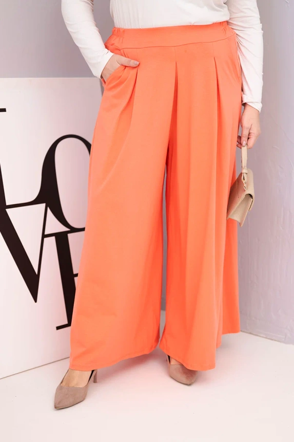 Dámske bavlnené nohavice Plus Size so širokým strihom a voľným strihom marhuľové