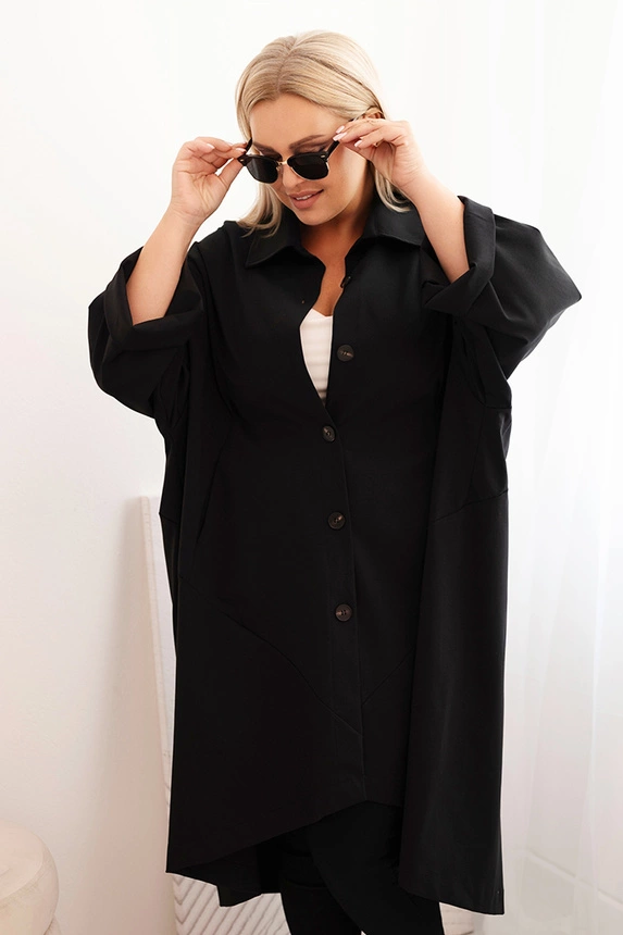 Damenjacke Plus Size Punto aus Baumwolle mit Knöpfen schwarz