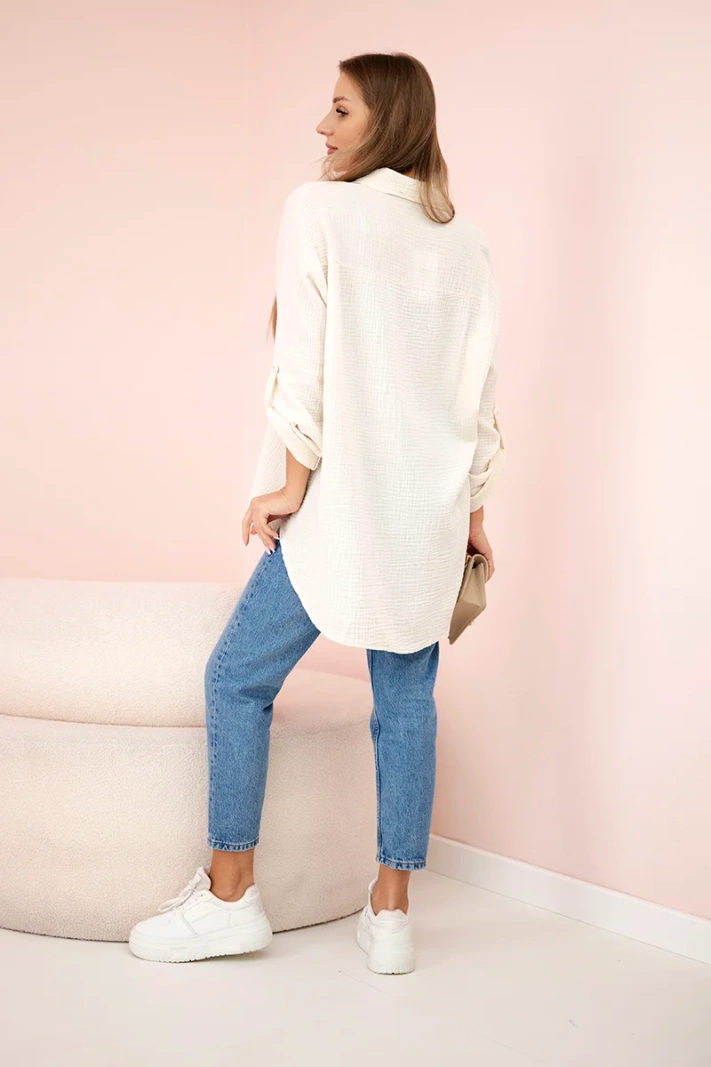 Cotton muslin shirt oversize light beige