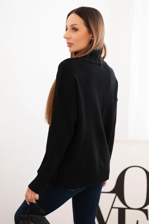 Women's viscose sweater with a ribbed turtleneck and loose fit black