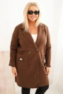 Elegant Plus Size women's coat with a collar and large pockets chocolate