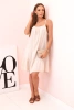 Women's muslin dress with straps and frill beige