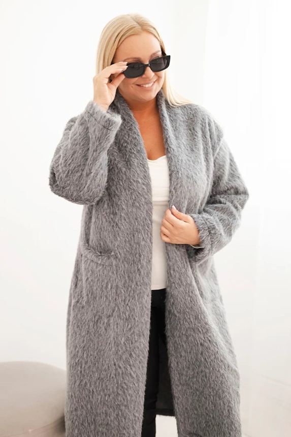 Damenmantel Plus Size aus Viskose ohne Verschluss mit Taschen grau