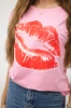 Blouse with lips print light pink