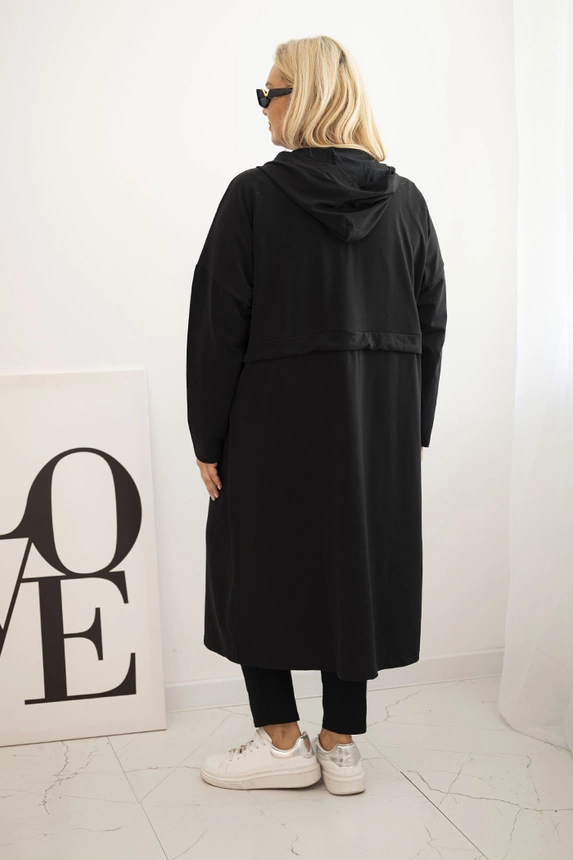 Dámska bavlnená mikina Plus Size s kapucňou a vreckami čierna
