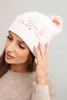 Women's winter hat with decorative knit and pom-pom K467 white + orange