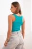 Women's ribbed tank top with decorative patch dark mint