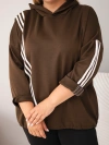 Dámská plus size viskózová mikina s kapucí a ozdobnými pásky hnědá