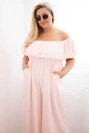 Damen-Plus-Size-Jumpsuit mit Rüsche und kurzen Ärmeln Puderrosa