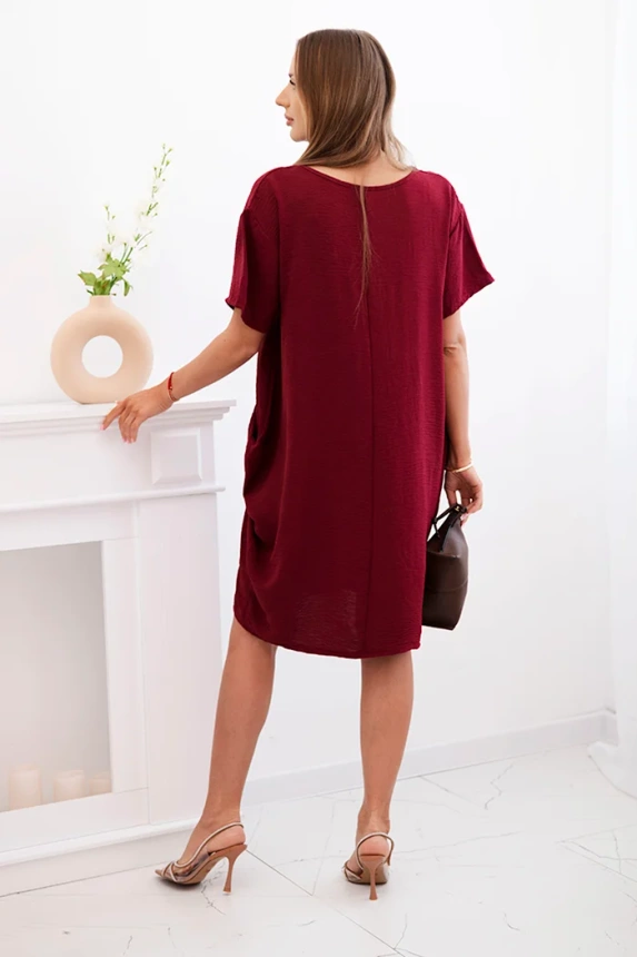Dress with pockets and pendant dark burgundy