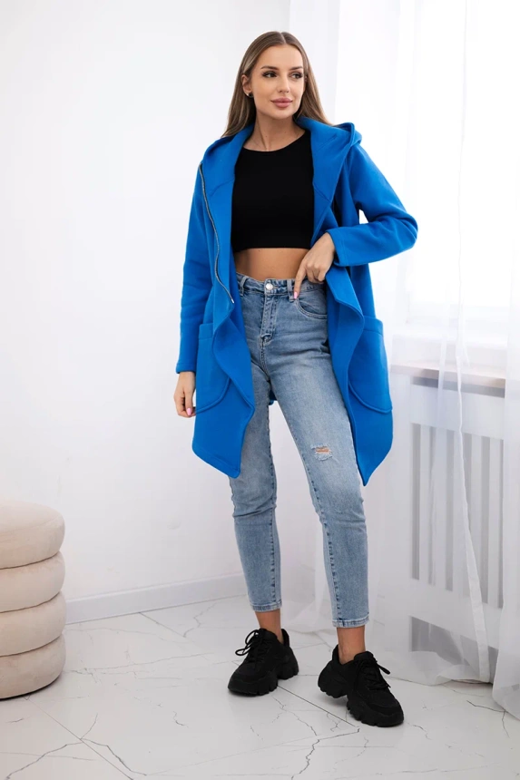 Warm-up Sweatshirt mit asymmetrischem Reißverschluss kornblumenblau