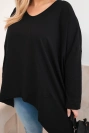 Bluzka damska bawełniana Plus Size z asymetrycznym dołem i dekoltem V czarna