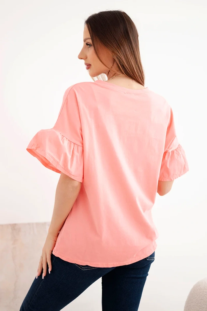 Women's cotton V-neck blouse pink