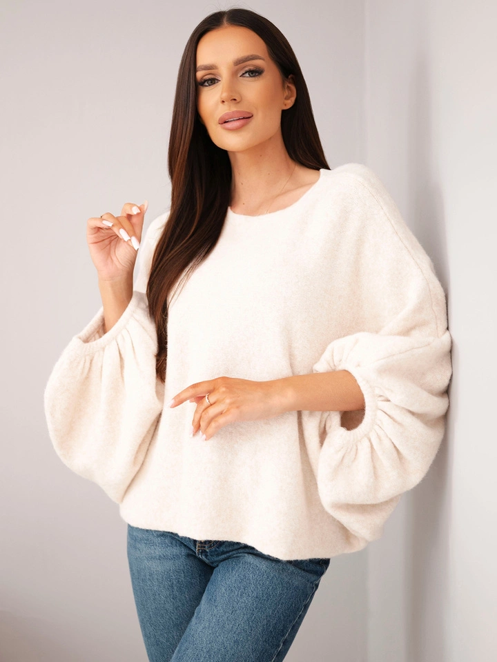 Sweter damski z dodatkiem alpaki oversize jasny beżowy