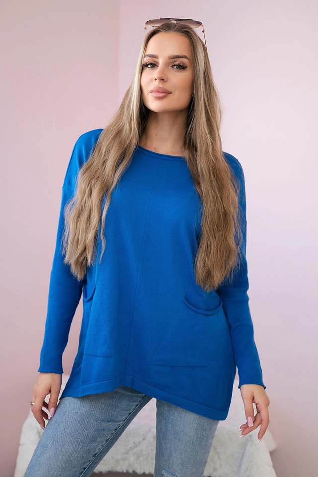 Sweater with front pockets cornflower blue