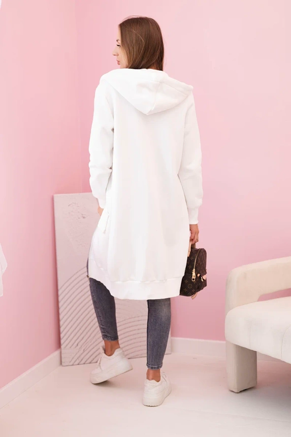 Women's insulated sweatshirt with hood and zipper ecru