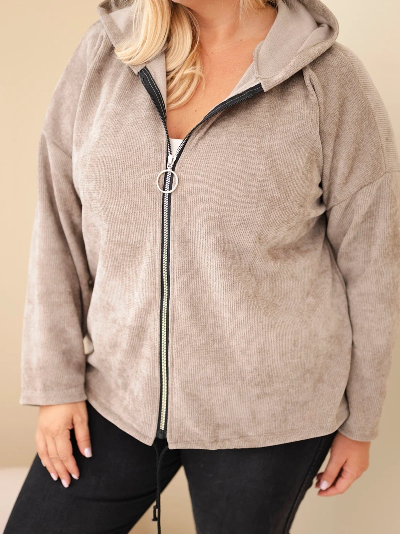 Plus Size women's oversized corduroy hoodie with zipper fango