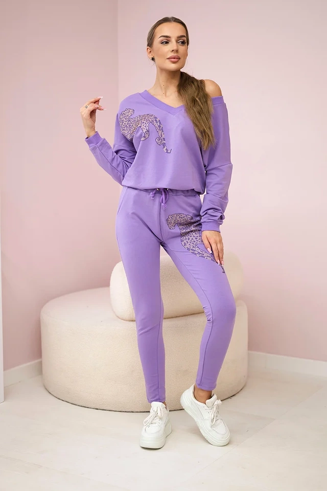 Komplet z panterą z cyrkonii fioletowy