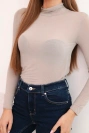Women's cashmere turtleneck long sleeve blouse dark beige