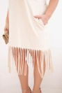 Dámské bavlněné šaty s výstřihem do V a třásněmi Plus size béžová
