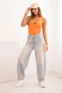 Women's ribbed tank top with decorative patch dark orange