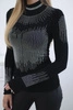 Knitted blouse with turtleneck and cubic zirconia motif black
