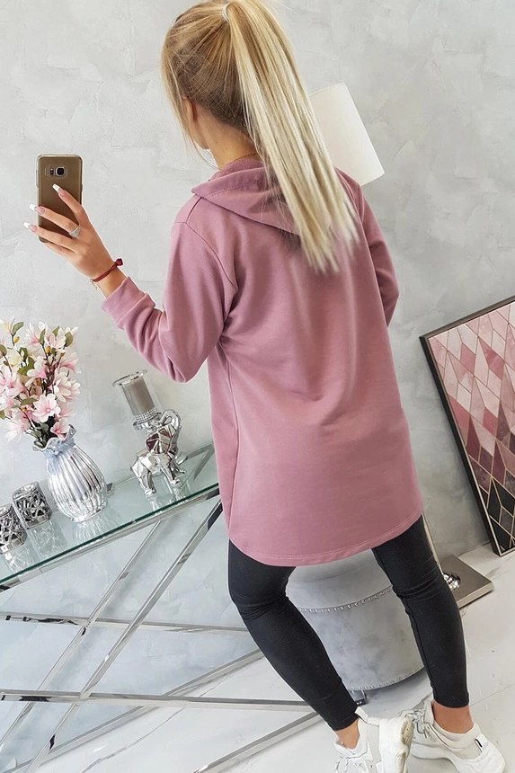 Mikina s delšími zády a kapucí tmavě růžová